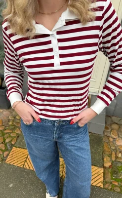 Discount Polo / Bluse - Pamela - Bordeaux Striped Bluser