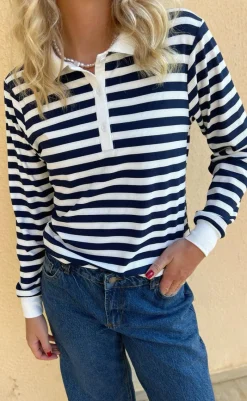 Outlet Polo / Bluse - Pamela - Navy Striped Bluser