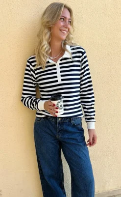 Outlet Polo / Bluse - Pamela - Navy Striped Bluser