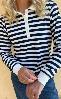 Outlet Polo / Bluse - Pamela - Navy Striped Bluser