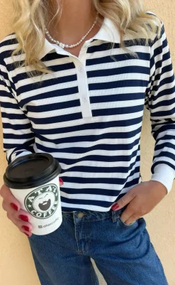 Outlet Polo / Bluse - Pamela - Navy Striped Bluser