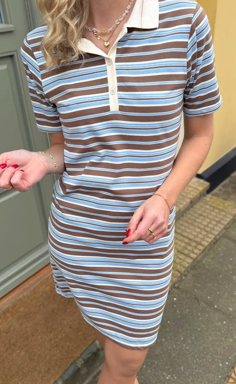 Outlet Polo Kjole - Pamela - Brown / Blue Striped Kjoler