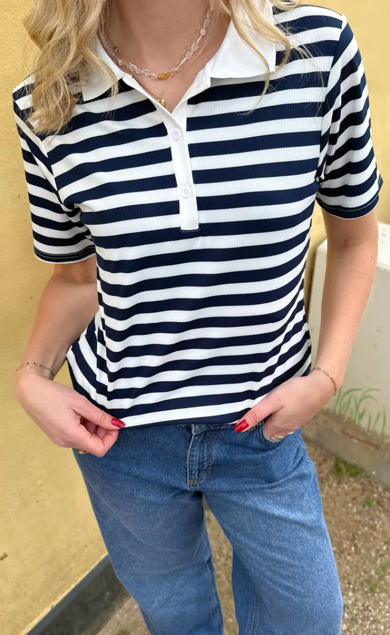 Sale Polo T-Shirt - Pamela Summer - Navy Striped T-shirts & Toppe