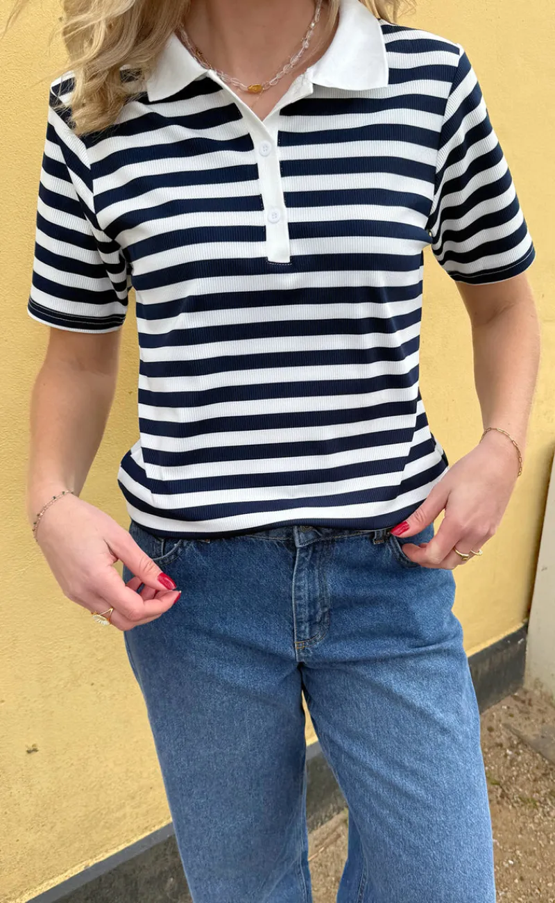 Sale Polo T-Shirt - Pamela Summer - Navy Striped T-shirts & Toppe