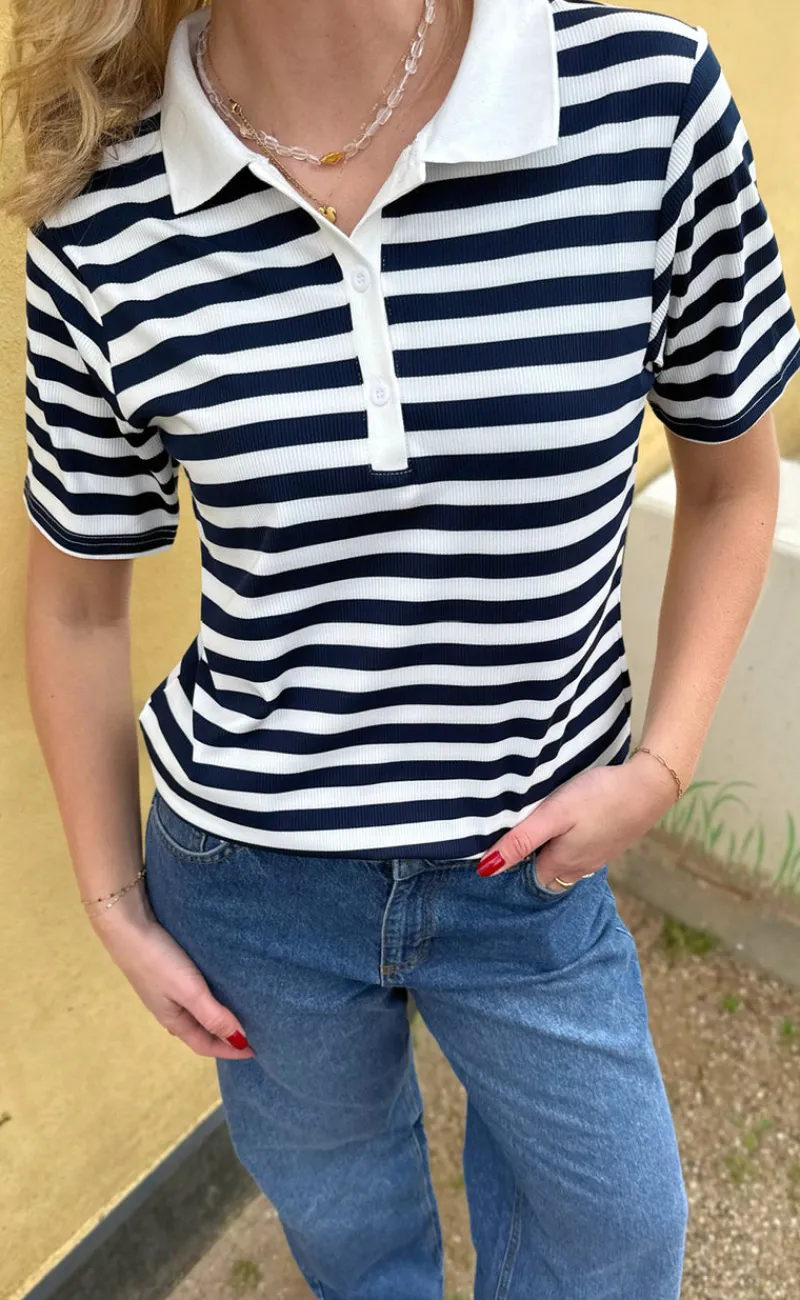 Sale Polo T-Shirt - Pamela Summer - Navy Striped T-shirts & Toppe