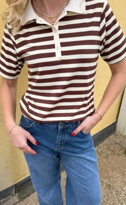 Clearance Polo T-Shirt - Pamela Summer - Brown Striped T-shirts & Toppe