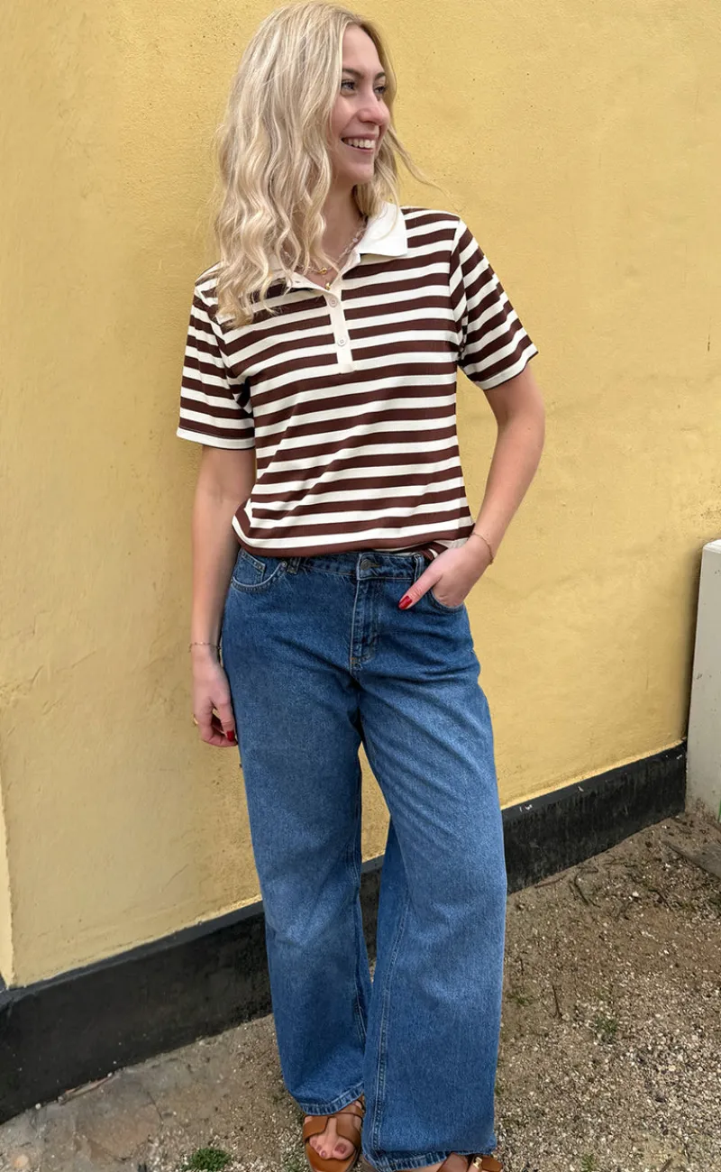 Clearance Polo T-Shirt - Pamela Summer - Brown Striped T-shirts & Toppe