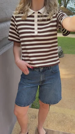 Clearance Polo T-Shirt - Pamela Summer - Brown Striped T-shirts & Toppe