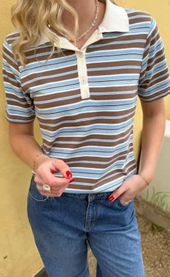 Hot Polo T-Shirt - Pamela Summer - Brown / Blue Striped T-shirts & Toppe