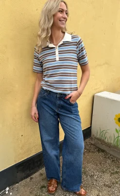 Hot Polo T-Shirt - Pamela Summer - Brown / Blue Striped T-shirts & Toppe