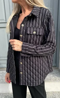 Sale Quiltet Jakke - Kiani - Black W. White Stripes Jakker & Frakker|Alt Overtøj