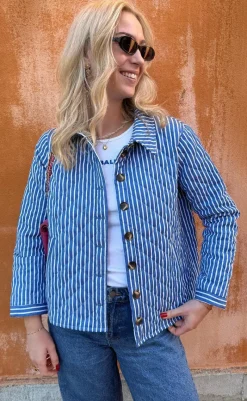 Outlet Quiltet Jakke - Elvira - Blue Striped Jakker & Frakker|Alt Overtøj
