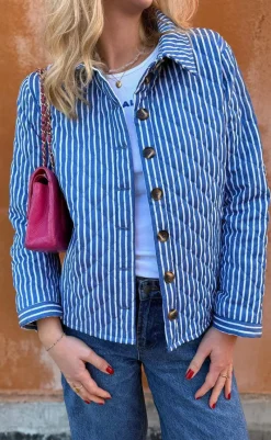 Outlet Quiltet Jakke - Elvira - Blue Striped Jakker & Frakker|Alt Overtøj