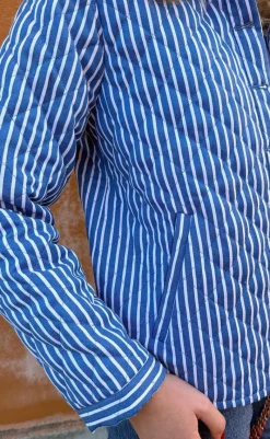 Outlet Quiltet Jakke - Elvira - Blue Striped Jakker & Frakker|Alt Overtøj