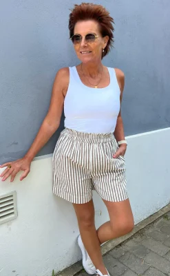 Hot Shorts - Liv - White / Brown Striped Shorts