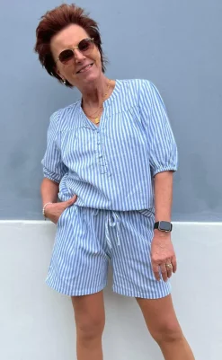 Discount Shorts - Alba - Blue Striped Shorts