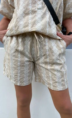 Discount Shorts - Erica - Camel/White Embroidery Shorts