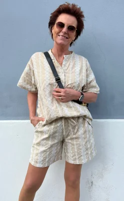 Discount Shorts - Erica - Camel/White Embroidery Shorts