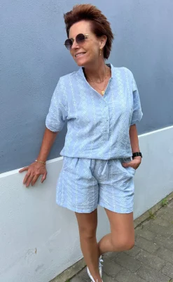 Sale Shorts - Erica - Blue/White Embroidery Shorts