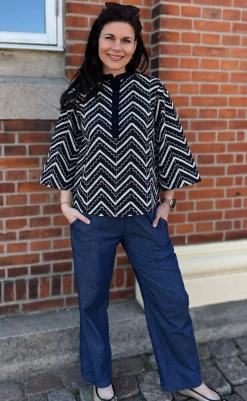 Discount Skjorte - Zara Zig Zag - Black W. White Skjorter