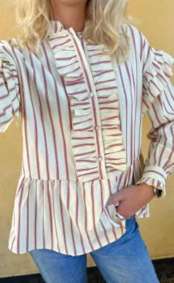 Skjorte - Frida - Red Striped Skjorter