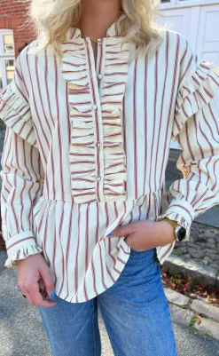 Skjorte - Frida - Red Striped Skjorter