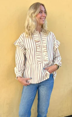 Skjorte - Frida - Red Striped Skjorter