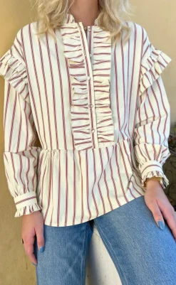 Skjorte - Frida - Red Striped Skjorter