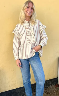 Skjorte - Frida - Red Striped Skjorter