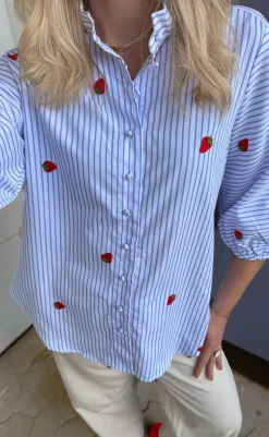 Outlet Skjorte - Selma - Blue Striped W. Strawberries Skjorter