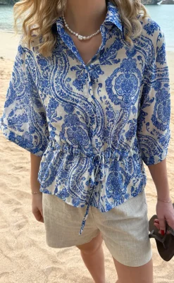 Sale Skjorte - Liana - Blue Paisley Skjorter|Striktrøjer & Sweat