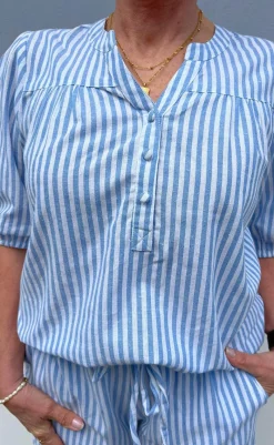 Online Top - Alba - Blue Striped T-shirts & Toppe