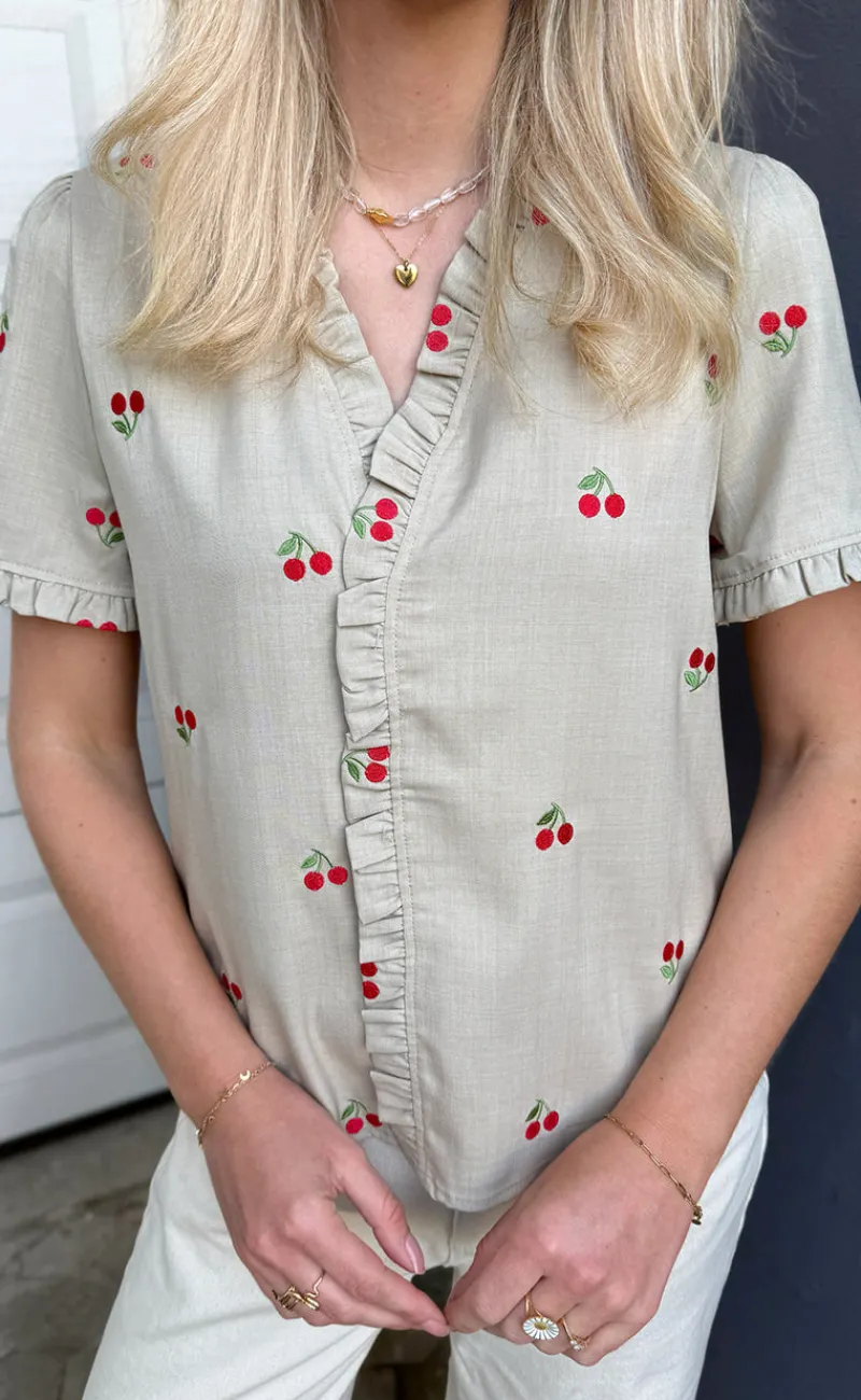 New Top - Catja - Sand W. Cherries T-shirts & Toppe
