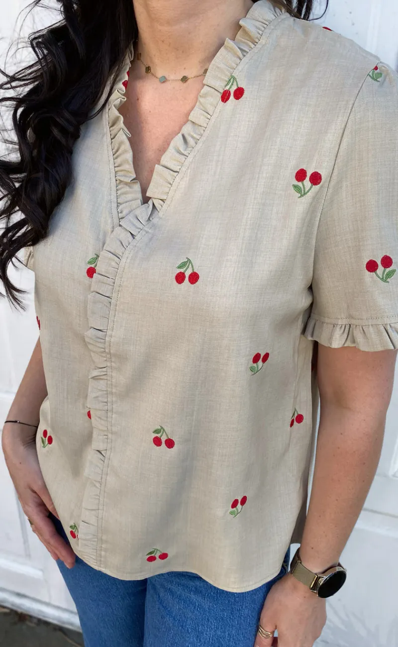 New Top - Catja - Sand W. Cherries T-shirts & Toppe
