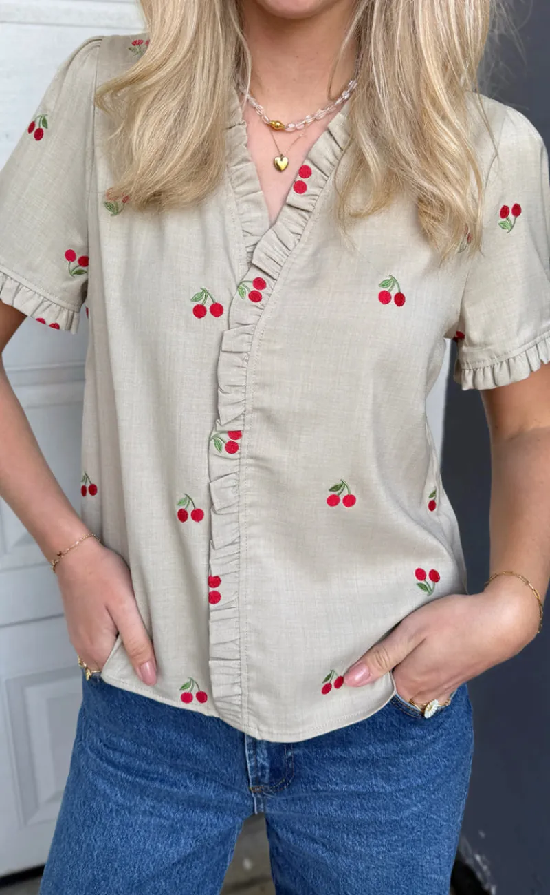 New Top - Catja - Sand W. Cherries T-shirts & Toppe