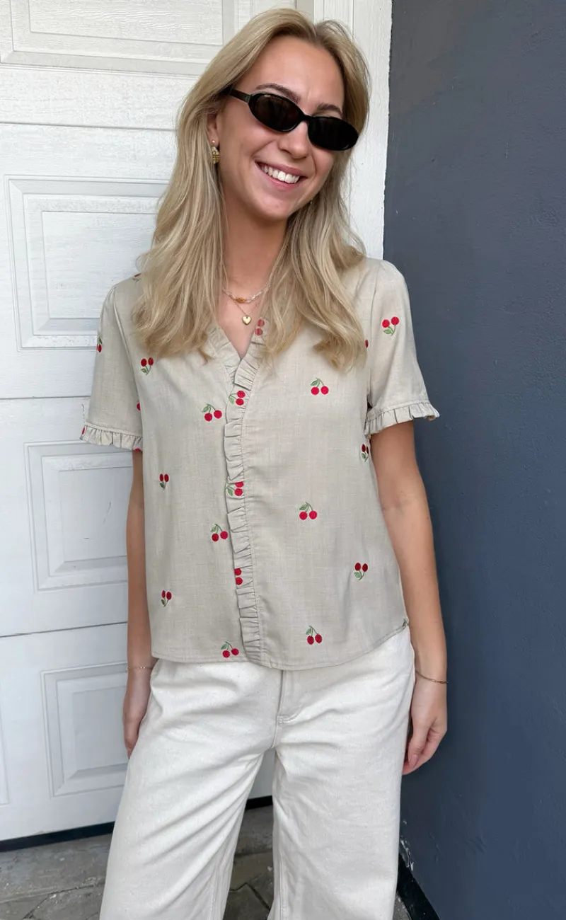 New Top - Catja - Sand W. Cherries T-shirts & Toppe