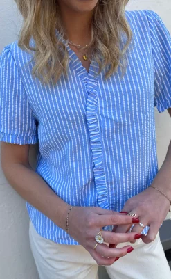 Hot Top - Catja - Blue Striped T-shirts & Toppe
