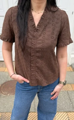 Sale Top - Catja - Mocca Broderie Anglaise T-shirts & Toppe