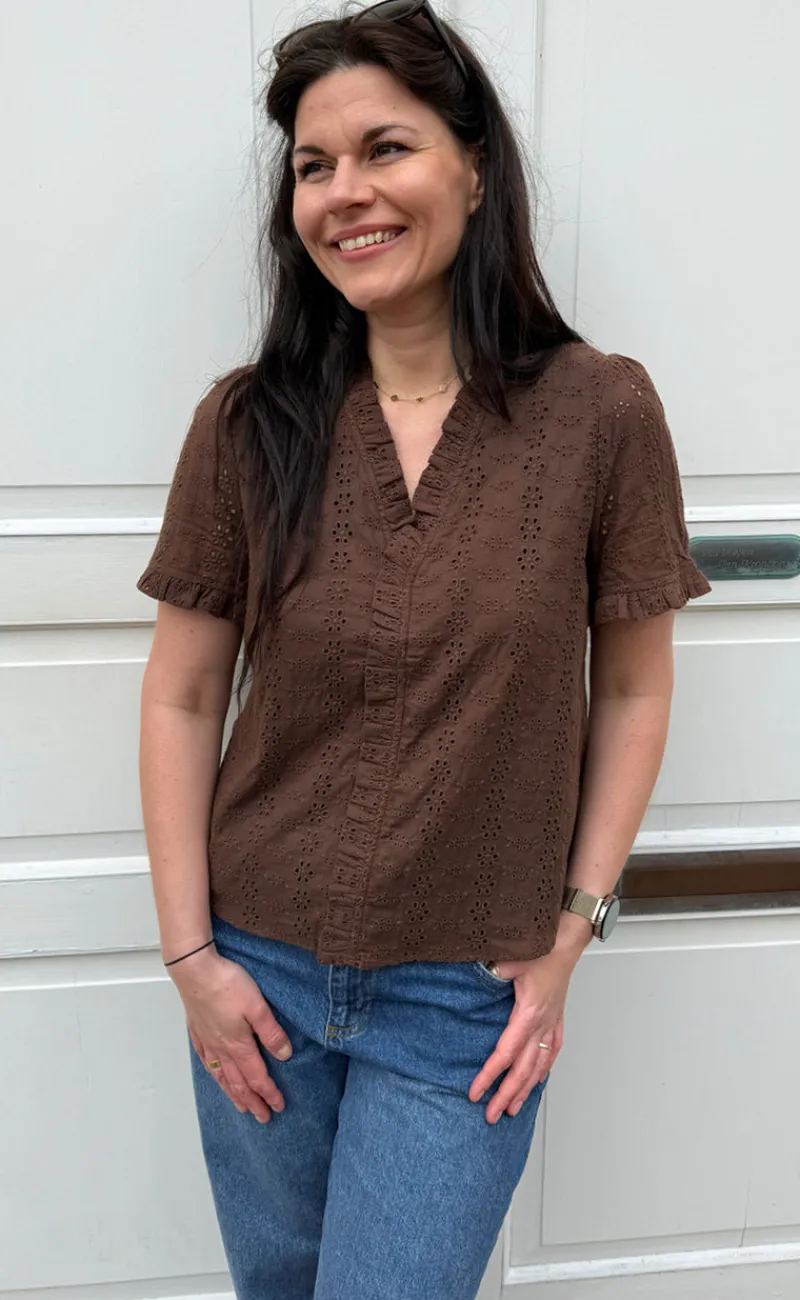 Sale Top - Catja - Mocca Broderie Anglaise T-shirts & Toppe