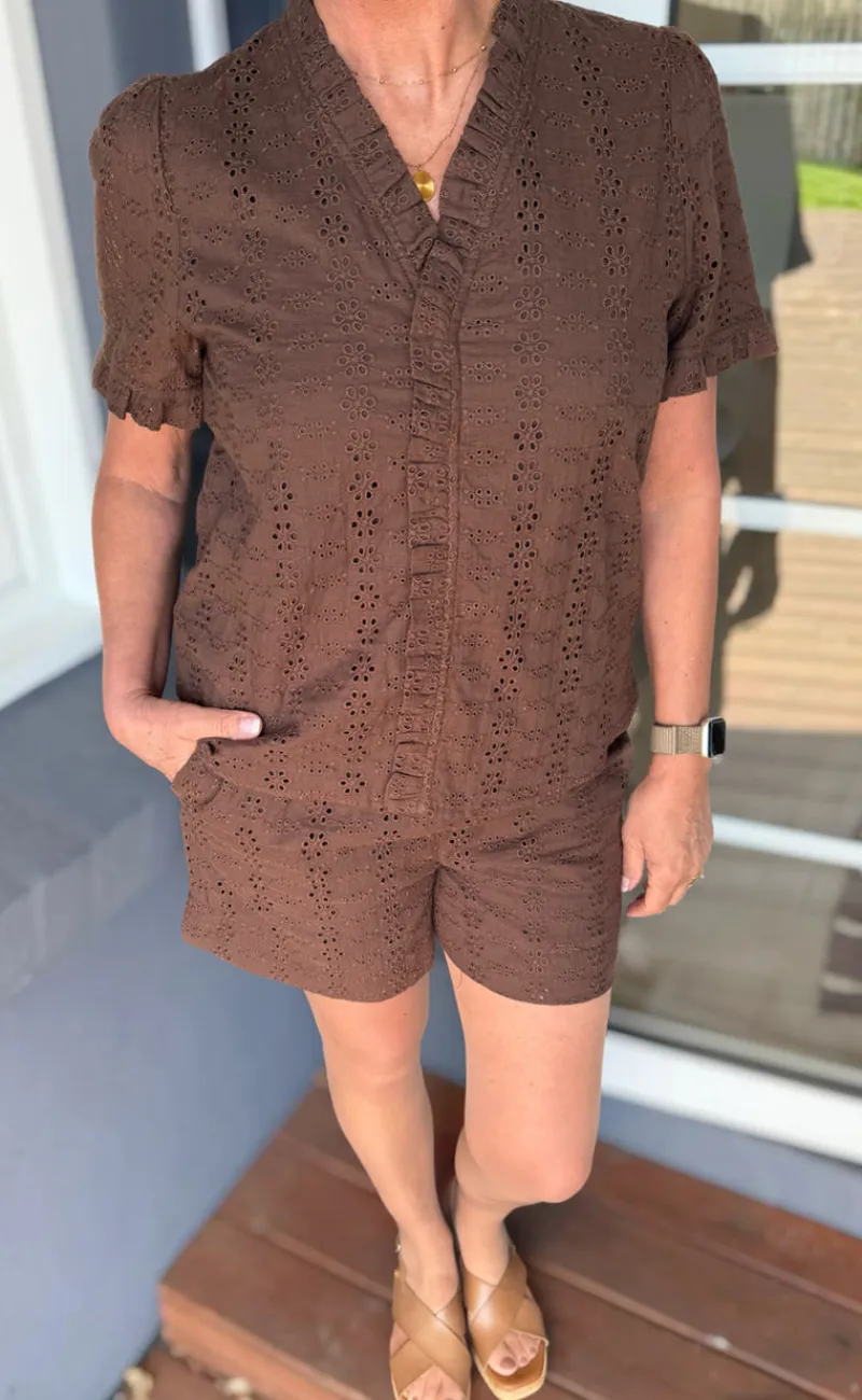 Sale Top - Catja - Mocca Broderie Anglaise T-shirts & Toppe