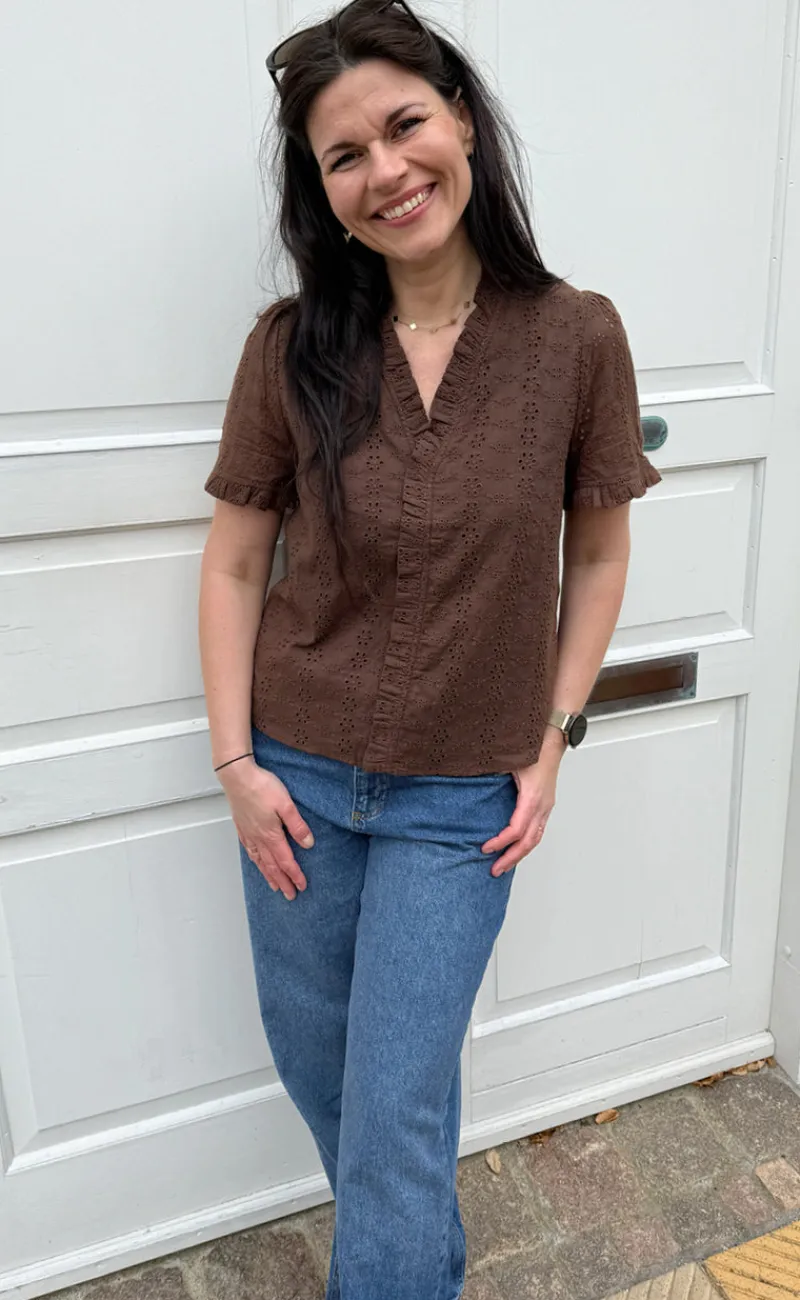 Sale Top - Catja - Mocca Broderie Anglaise T-shirts & Toppe