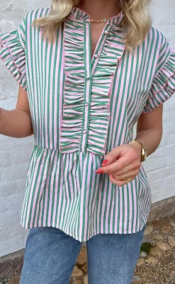 New Top - Freya - Pink/Green Striped T-shirts & Toppe