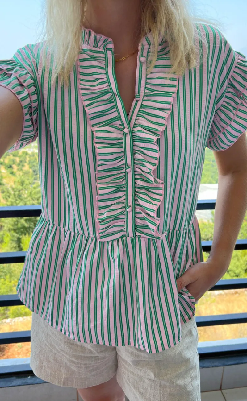 New Top - Freya - Pink/Green Striped T-shirts & Toppe