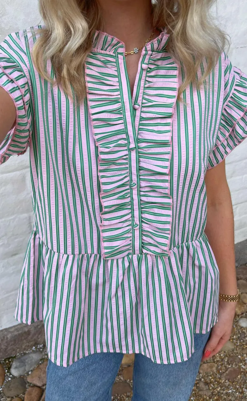 New Top - Freya - Pink/Green Striped T-shirts & Toppe