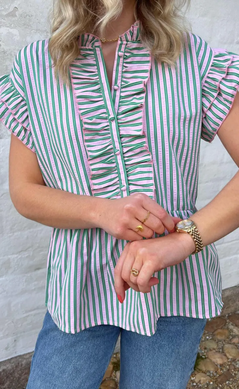 New Top - Freya - Pink/Green Striped T-shirts & Toppe