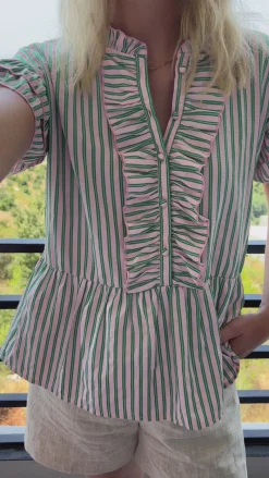 New Top - Freya - Pink/Green Striped T-shirts & Toppe