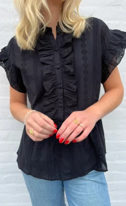 Outlet Top - Freya - Black Broderie Anglaise T-shirts & Toppe