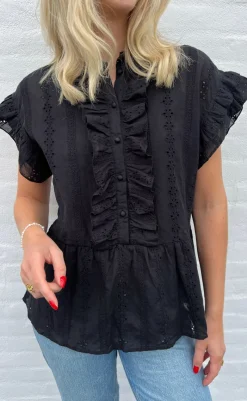 Outlet Top - Freya - Black Broderie Anglaise T-shirts & Toppe