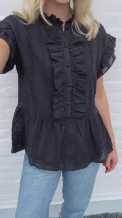 Outlet Top - Freya - Black Broderie Anglaise T-shirts & Toppe