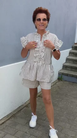 Clearance Top - Freya - White/Brown Striped T-shirts & Toppe